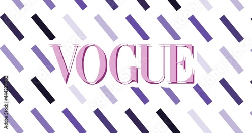 Photos Composition of text vogue logo over black, purple and grey lines repeated on whi
