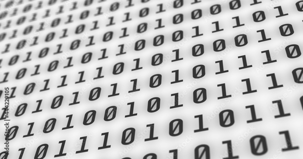 Obraz premium Binary codes with black font color projected on a white screen background