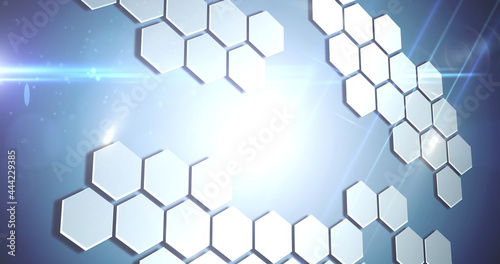 Fototapeta Naklejka Na Ścianę i Meble -  Image of network of hexagons over glowing background