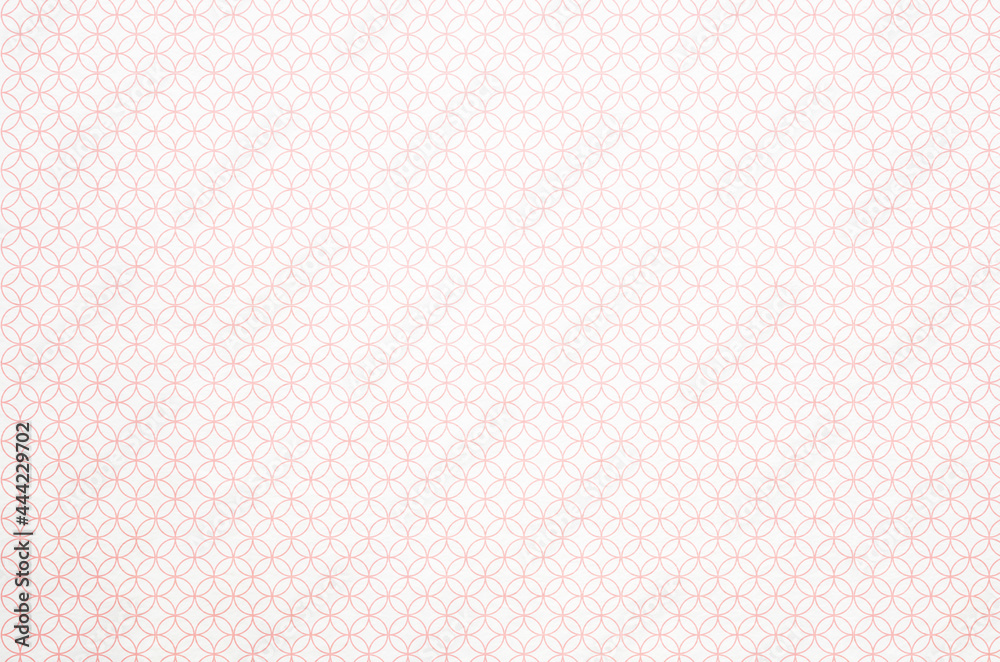 White washi paper with vermilion shippo pattern that means the seven treasures as gold, silver, pearls, agate, crystal, coral, lapis, lazuli. Japanese traditional craftsman's handmade paper White washi paper with vermilion shippo pattern that means the seven treasures as gold, silver, pearls, agate, crystal, coral, lapis, lazuli. Japanese traditional craftsman's handmade paper