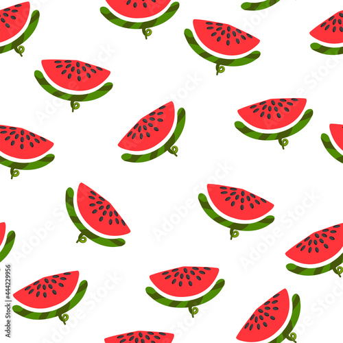 Fototapeta Naklejka Na Ścianę i Meble -  Watermelon seamless pattern, texture with fresh fruit slices for wallpaper.