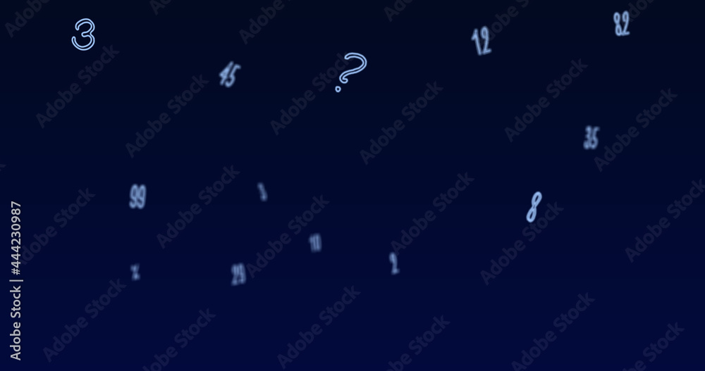 Random numbers, figures, and symbols floating downwards in a vast empty space