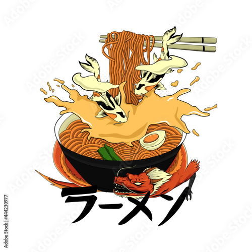 illustration ramen for tshirt in white background