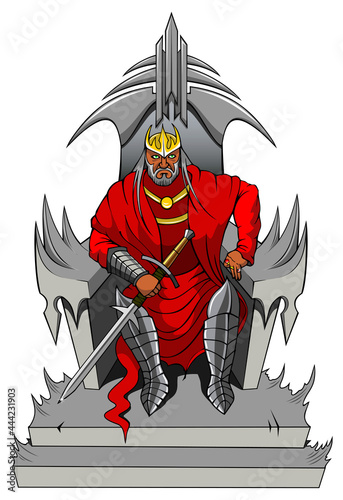 Severe king on the throne, isolated, vector illustration