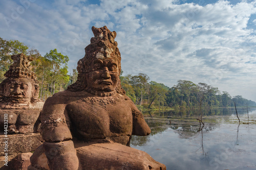 Bridge of statues of gods and demons that leads to the South Gate of Angkor Thom, Angkor, Siem Reap province, Cambodia, Asia