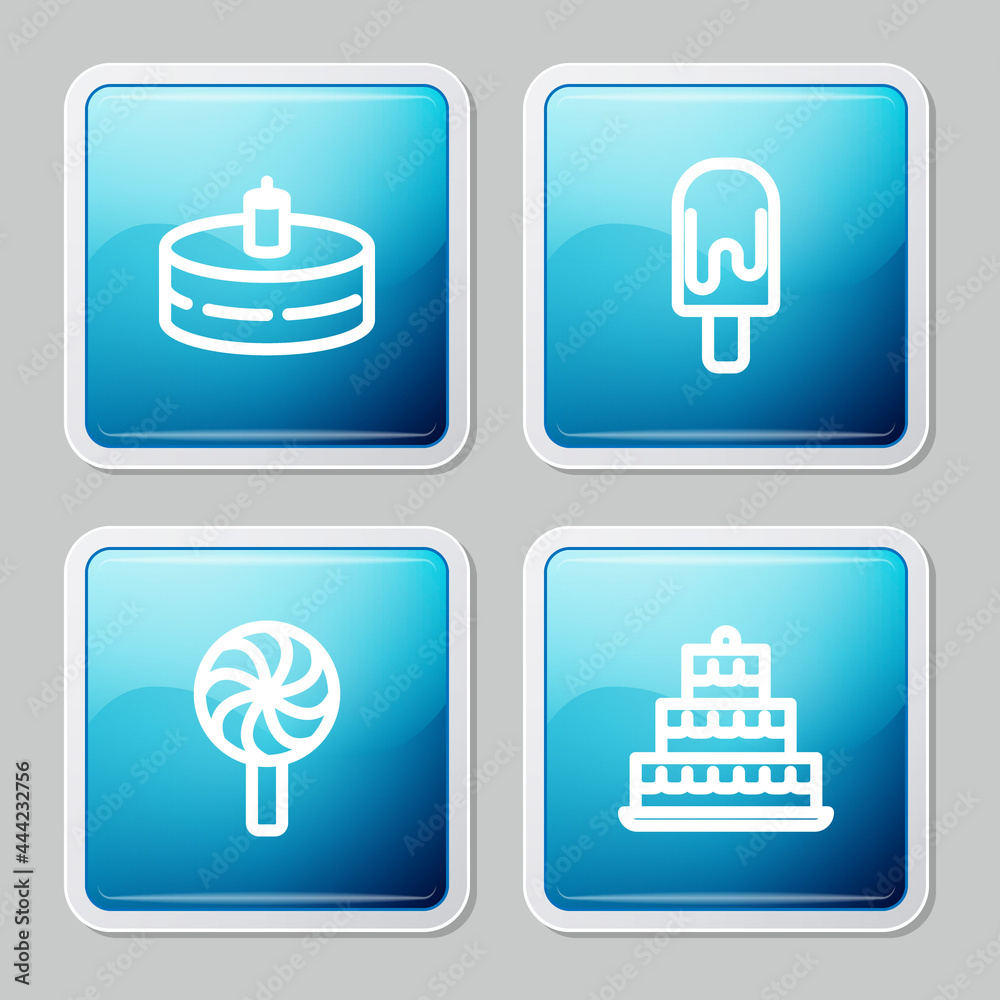 Set line Cake with burning candles, Ice cream, Lollipop and icon. Vector Set line Cake with burning candles, Ice cream, Lollipop and icon. Vector