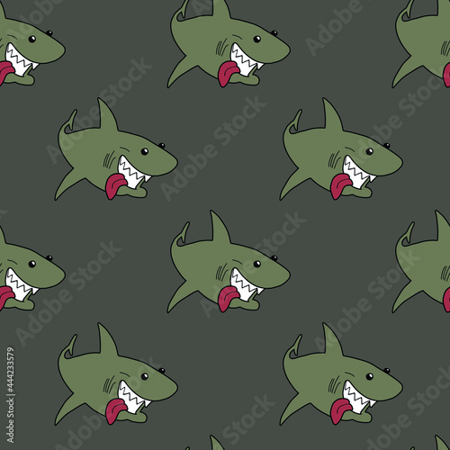 Seamless pattern of sea predator, shark. Print for printing. Vector illustration.