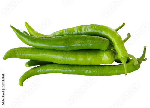 Green chili pepper isolated on a white background. Black pepper Clipping Path.