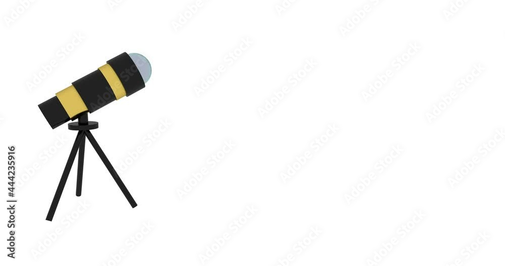 Animated telescope on the white background. Telescope 4K  seamless looped animation.