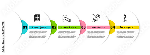 Set line Nicotine gum in blister pack, Giving up cigarette, Healthy breathing and Cigarette butt. Business infographic template. Vector