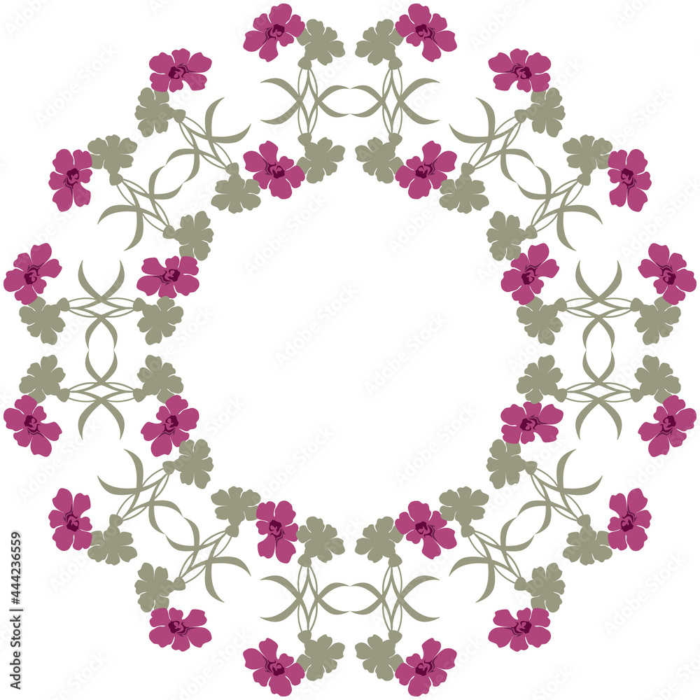 Round colored floral openwork frame from the silhouette of carnation flowers, vector for various design.