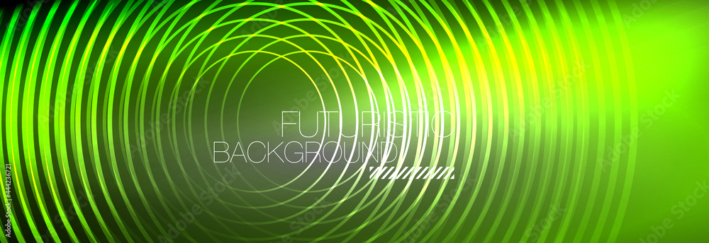 Dark abstract background with glowing neon circles. Trendy layout template for business or technology presentation, internet poster or web brochure cover, wallpaper Dark abstract background with glowing neon circles. Trendy layout template for business or technology presentation, internet poster or web brochure cover, wallpaper