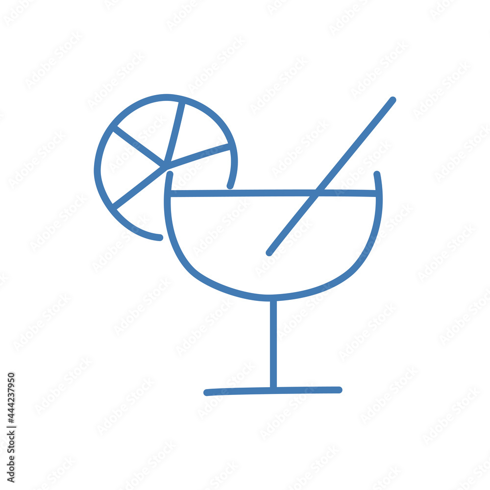 Cocktail icon, Hand drawn outline icon on white background Cocktail icon, Hand drawn outline icon on white background