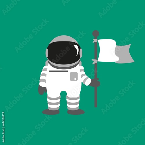 Spaceman astronout with flag flat vector illustration