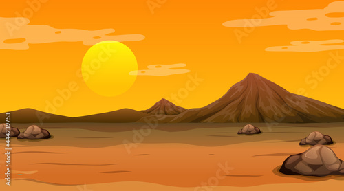 Empty desert forest landscape at sunset time scene