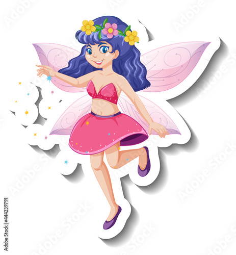 A sticker template with beautiful fairy cartoon character