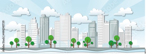 city illustration, modern skyline with skyscraper buildings, vector graphic -