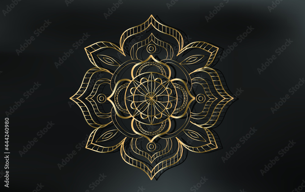 Vector luxury ornamental mandala design background in gold color. Invitation template with floral mandala ornament - Vector illustration