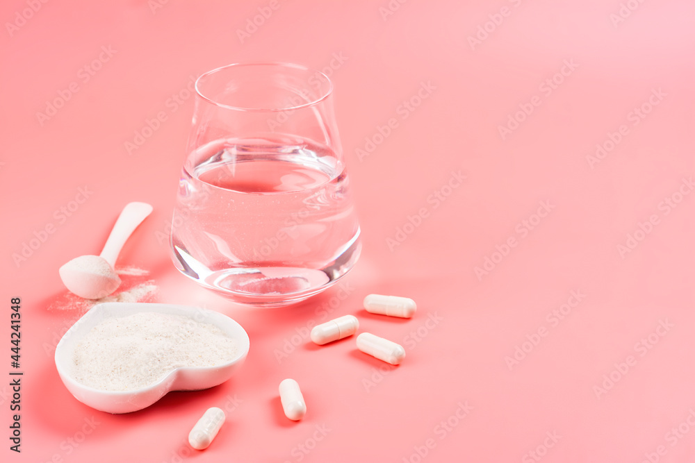 Collagen and glass of water Collagen and glass of water