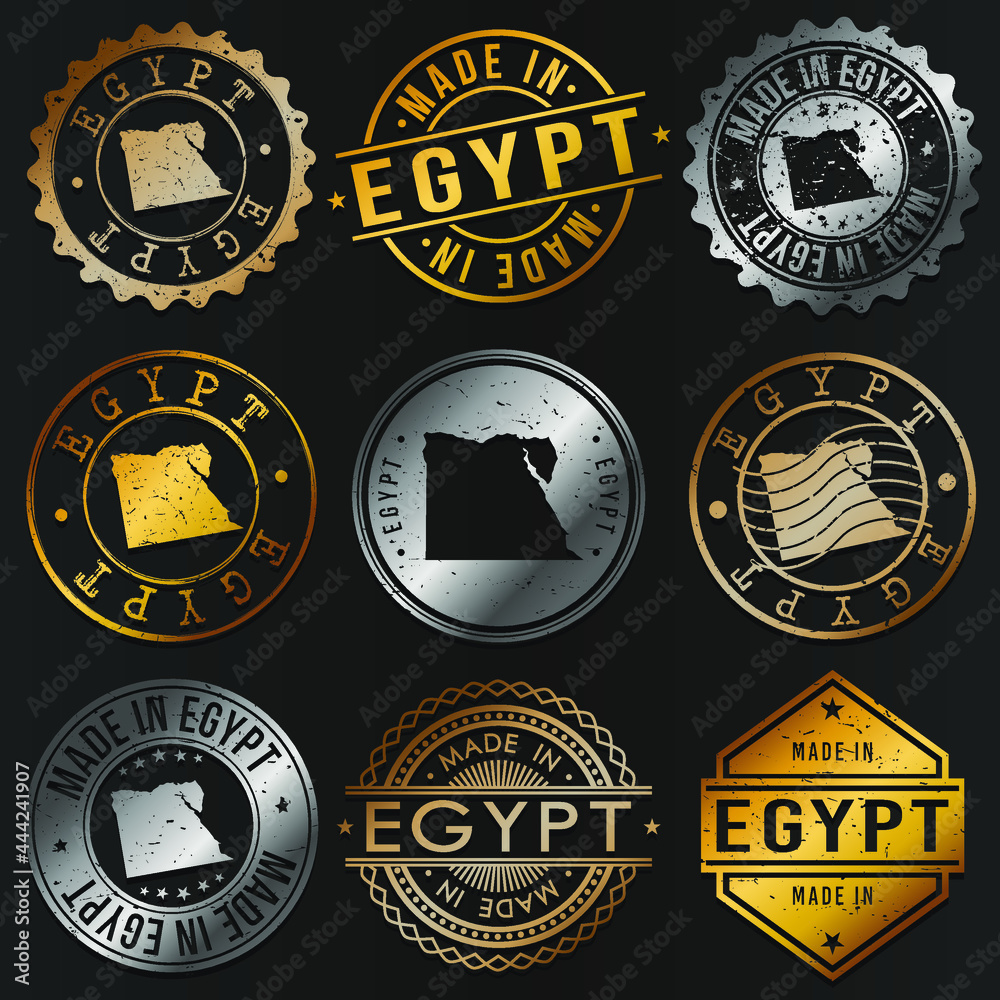 Naklejka premium Egypt Business Metal Stamps. Gold Made In Product Seal. National Logo Icon. Symbol Design Insignia Country.