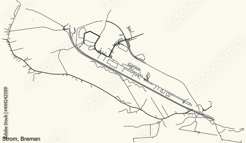 Black simple detailed street roads map on vintage beige background of the quarter Strom subdistrict of Bremen, Germany