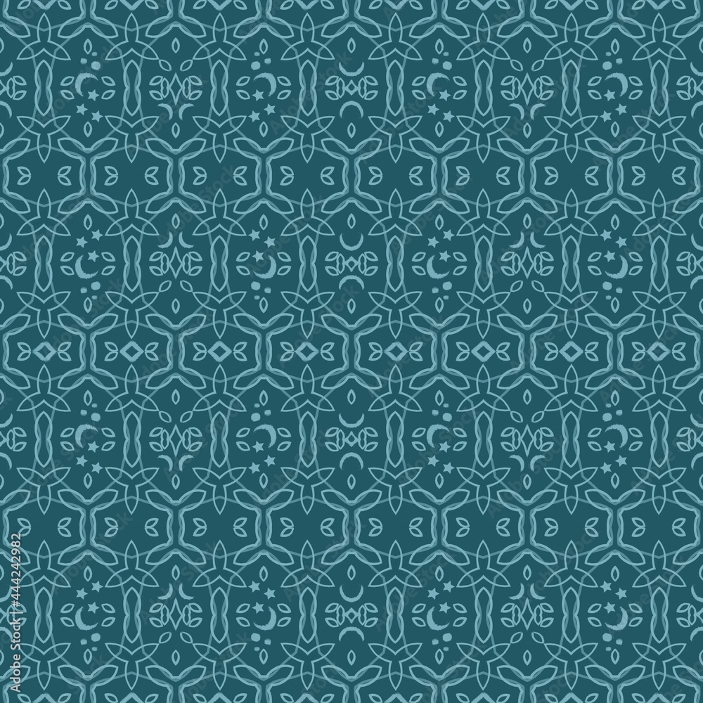 seamless pattern of light lace honeycomb with stars on a green background
