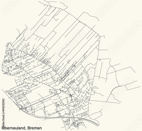 Black simple detailed street roads map on vintage beige background of the quarter Oberneuland subdistrict of Bremen, Germany
