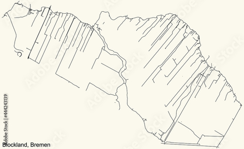 Black simple detailed street roads map on vintage beige background of the quarter Blockland subdistrict of Bremen, Germany