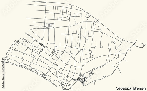 Black simple detailed street roads map on vintage beige background of the quarter Vegesack subdistrict of Bremen, Germany