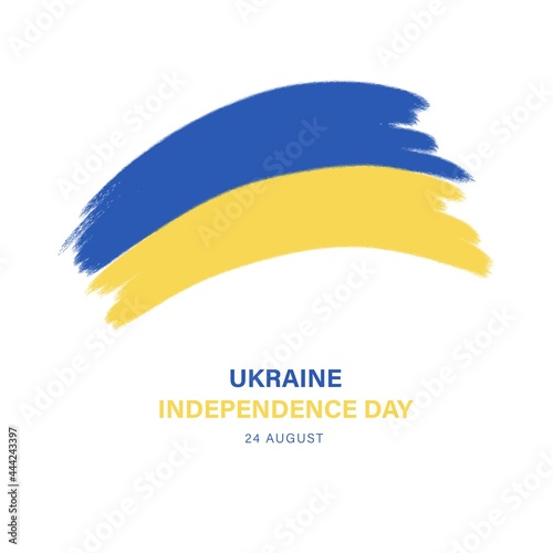 Anniversary banner with Ukrainian text: Happy independence day of Ukraine. Watercolor brush stroke flag background. Classic national country flag with Abstract watercolor grunge brush flag