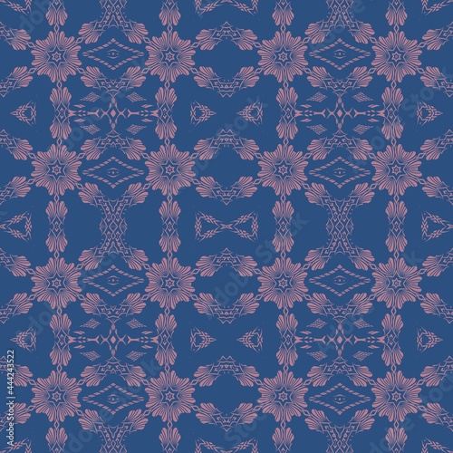 pink seamless floral pattern on a blue background