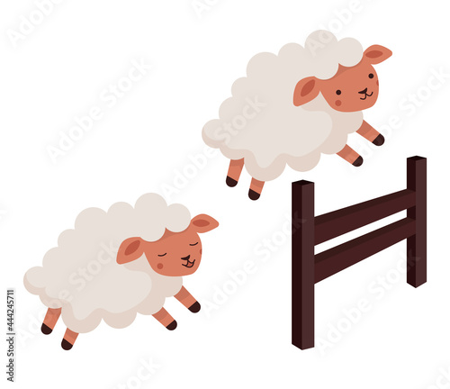 Sheep jump over the fence. Insomnia, counting of lambs to fall asleep