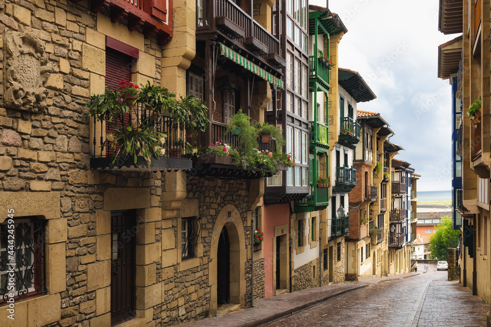 Murrua street, in the historic center of Hondarribia, Euskadi, Spain