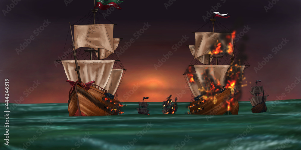 battle of two ships at sea 