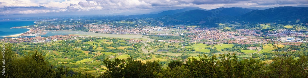 Panoramic view of the valley of the mouth of the river Bidasoa and Irun, Euskadi, Spain