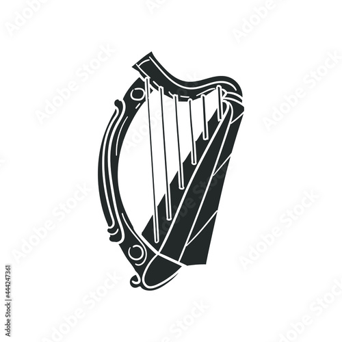 Harp Icon Silhouette Illustration. Music Instrument Vector Graphic Pictogram Symbol Clip Art. Doodle Sketch Black Sign.