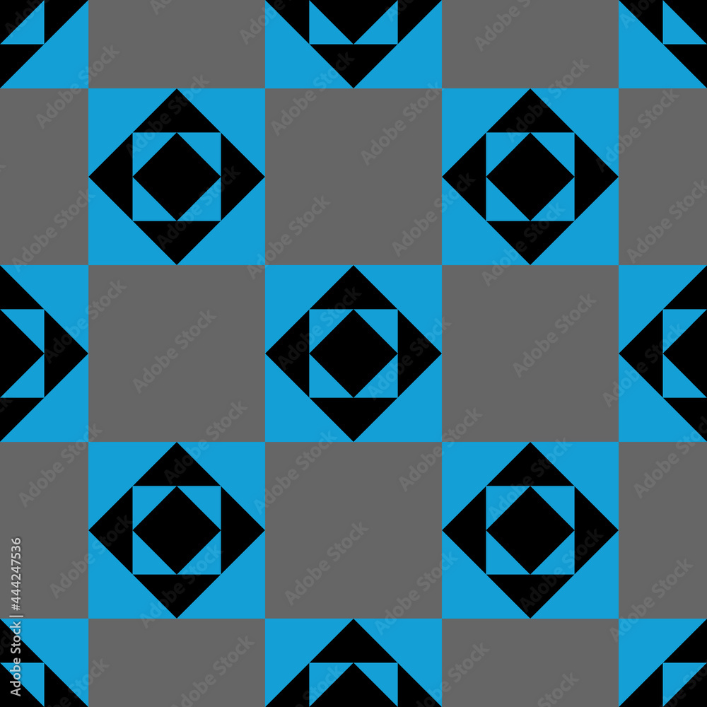 Fototapeta premium Seamless Light blue pattern raster image. The idea comes from 2 square paper with different colors on each side, black, blue and grey, bent with 2 different sizes at 2 ends and arranged 4 x 4 squares