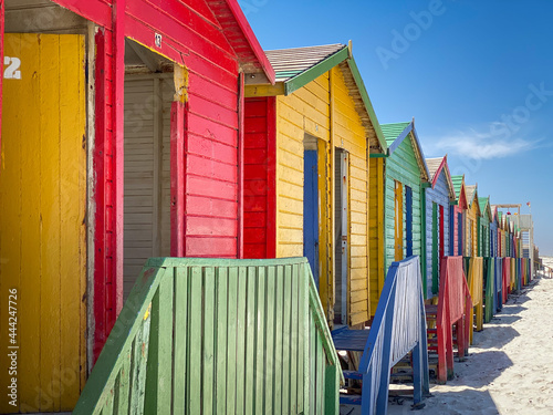 Famous colorful beach houses in Muizenberg near Cape Town, South Africa. © A. Emson