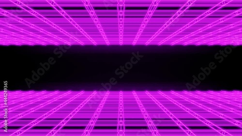 Neon light of Modern design., flight forward through digital corridor, appearing glowing pink blue lines, ultraviolet spectrum., 4K Looped Background Animation
