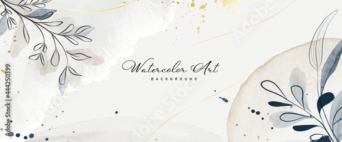 Abstract background watercolor earth tone botanical and gold line