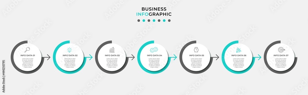 Vector Infographic design business template with icons and 7 options or steps. Can be used for process diagram, presentations, workflow layout, banner, flow chart, info graph Vector Infographic design business template with icons and 7 options or steps. Can be used for process diagram, presentations, workflow layout, banner, flow chart, info graph