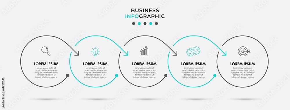 Vector Infographic design business template with icons and 5 options or steps. Can be used for process diagram, presentations, workflow layout, banner, flow chart, info graph