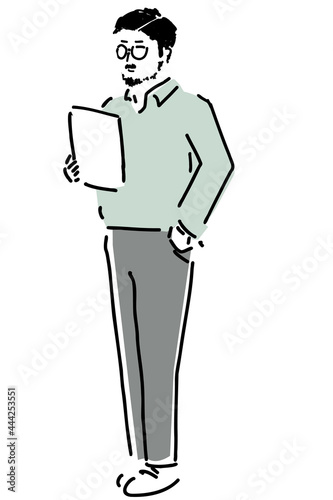 メガネの男性が書類を持つイラストIllustration of a man with glasses holding a document