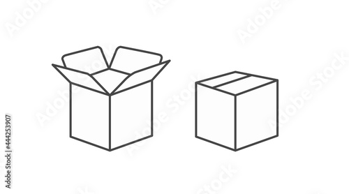 Boxes Icon Set. Vector isolated editable black and white illustration of closed and opened boxes