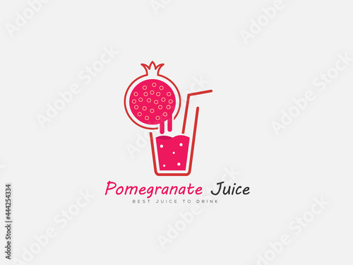 Pomegranate juice logo, Healthy juice with a glass logo vector design.
