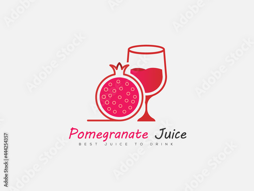 Pomegranate juice logo, Healthy juice with a glass logo vector design.