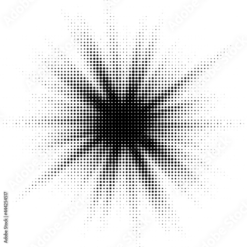 Burst Halftone light effect. glowing light burst. abstract grunge halftone dots background.