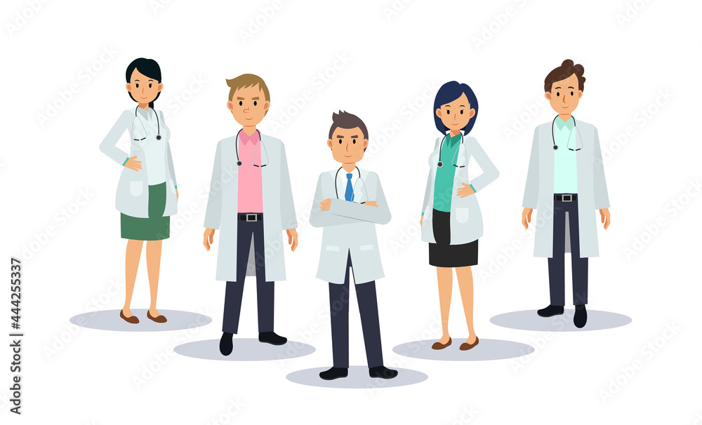 Team of doctors. Male and female doctors. medical staff, Flat vector cartoon character illustration.