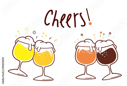 Cheers with beers. Different kind of beer in beer glasses.
Lager beer, dark beer, Pale ale beer. 