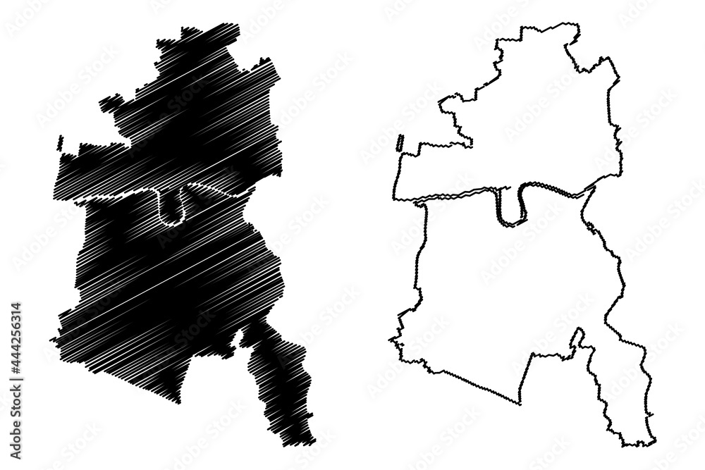 Dessau-Rosslau city (Federal Republic of Germany, Urban district, Free State of Saxony-Anhalt) map vector illustration, scribble sketch Dessau Rosslau map